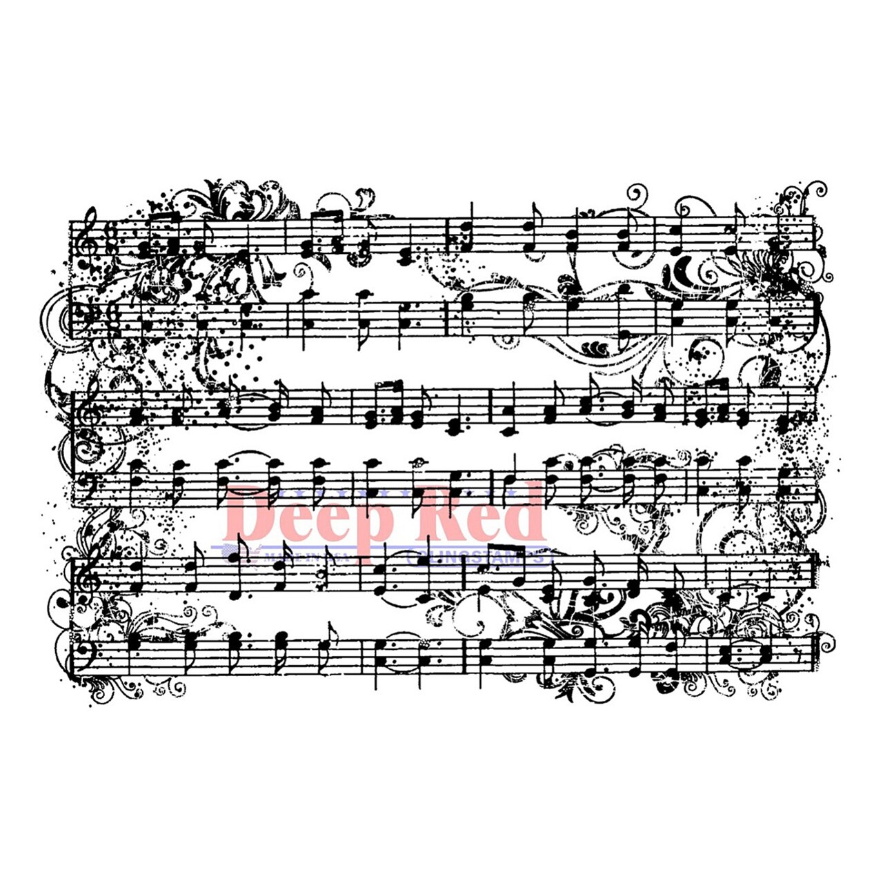 Deep Red Stamps Music Flourish Rubber Cling Stamp 4 x 3 inches